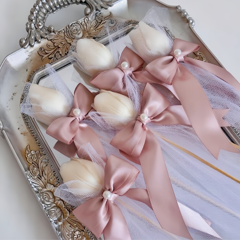 Home Fragrance Gift - 5pcs Tulip Scented Candle on Bamboo